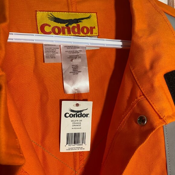 NWT CONDOR Orange Coveralls 54 Regular Fire Resistant WC2FROR ATPV 12.7 - Picture 3 of 13